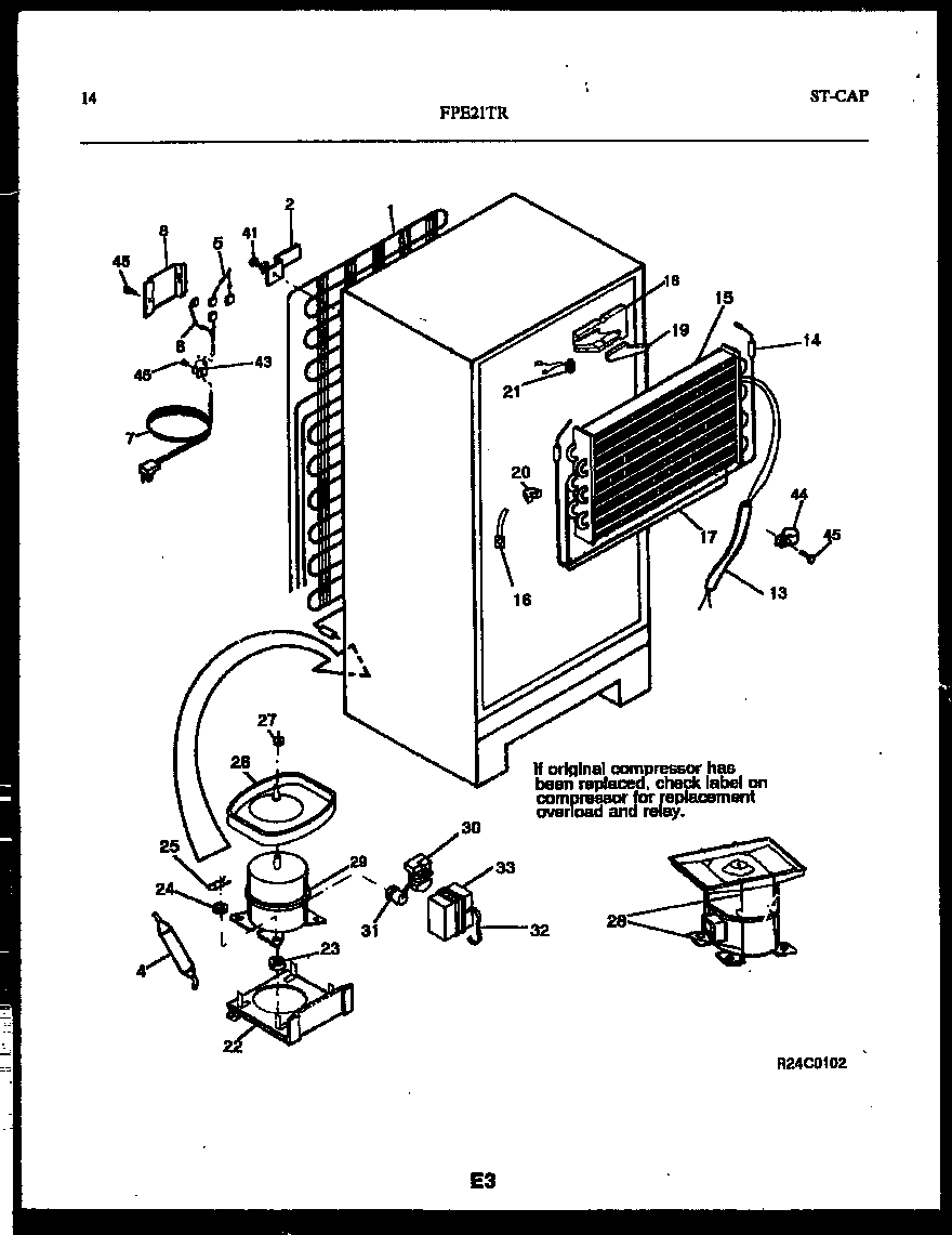 Frigidaire FPE21TRL1 system and automatic defrost parts diagram