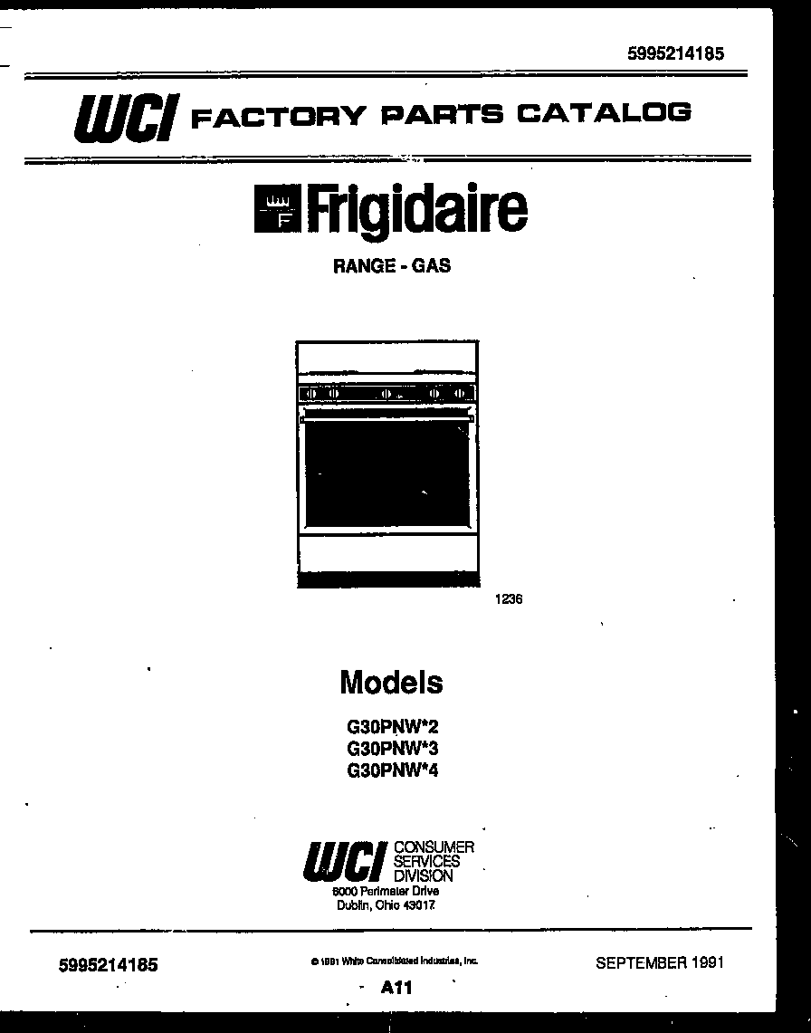 Frigidaire G30PNW2 cover diagram