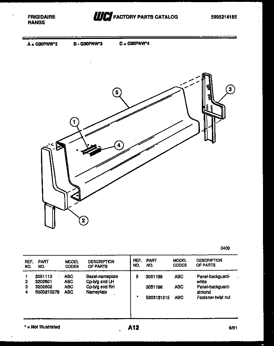 Frigidaire G30PNW2 backguard diagram
