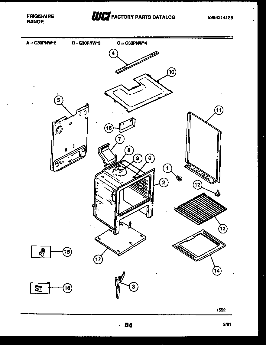 Frigidaire G30PNW2 body parts diagram