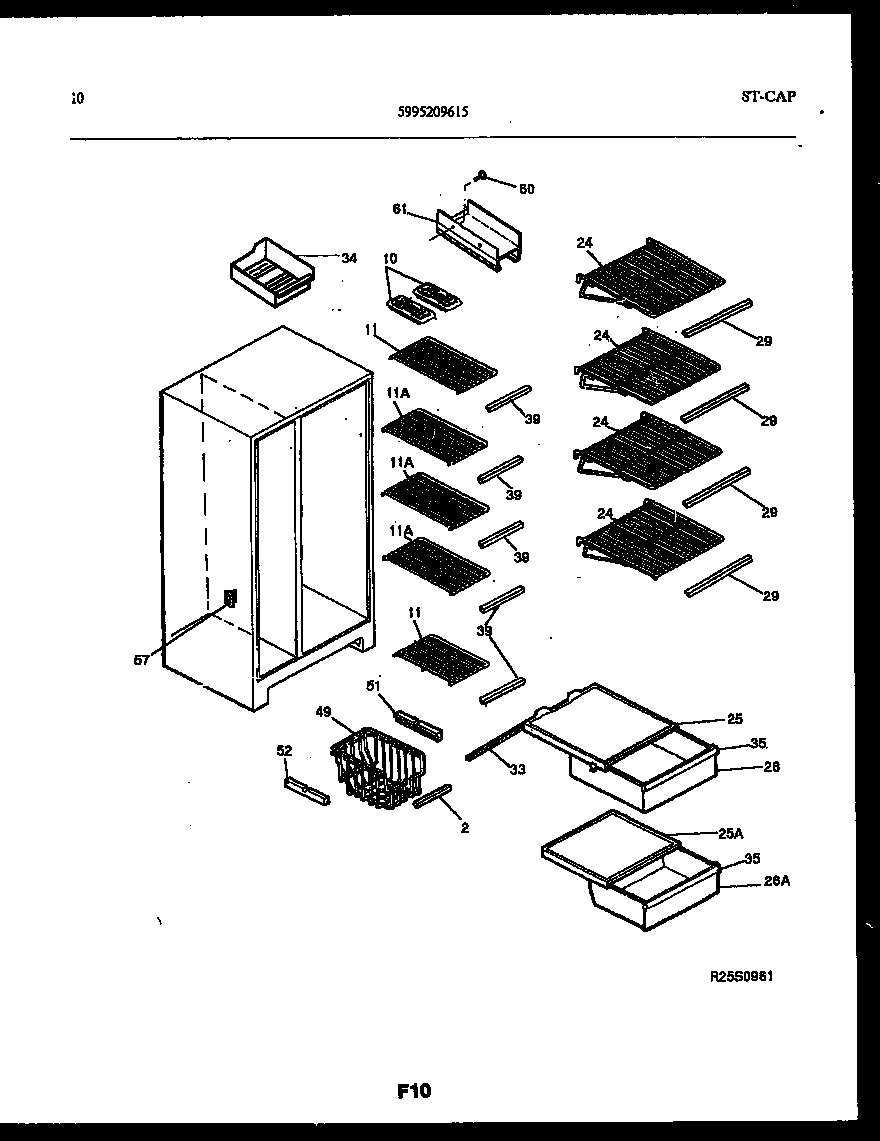 Frigidaire FPCIS22VPW1 shelves and supports diagram