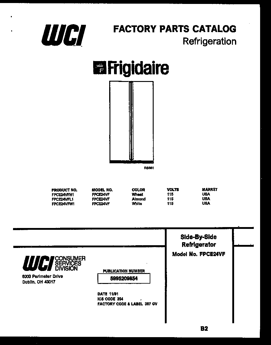Frigidaire FPCE24VFL1 front cover diagram
