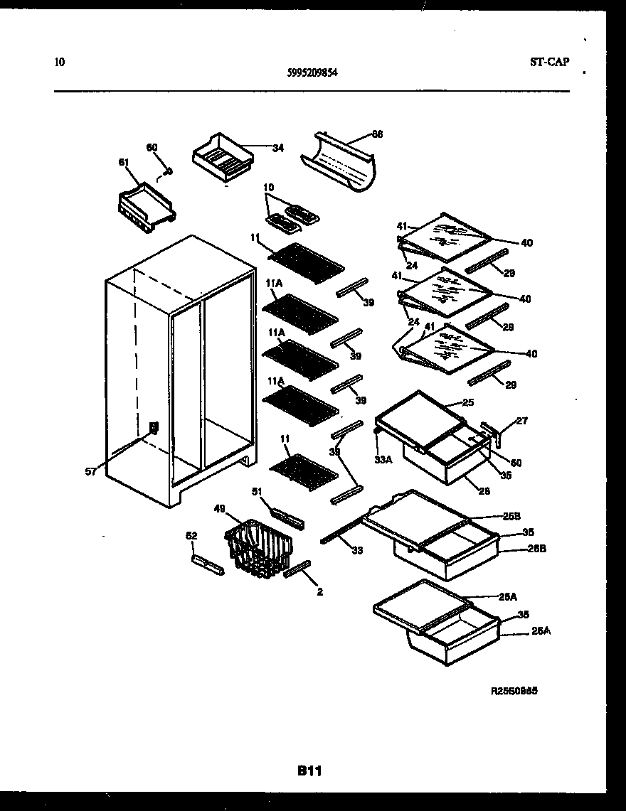 Frigidaire FPCE24VFL1 shelves and supports diagram