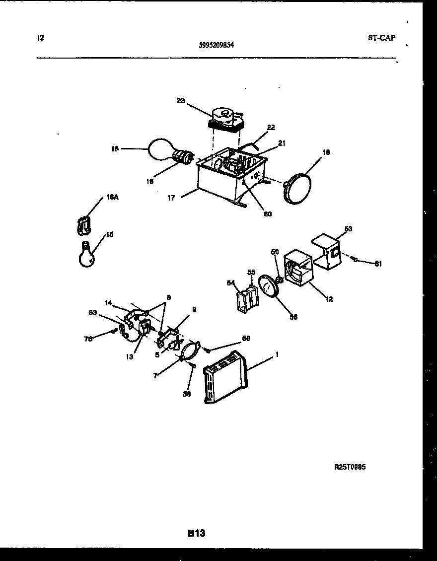 Frigidaire FPCE24VFL1 refrigerator control assembly, damper control assembly and f diagram