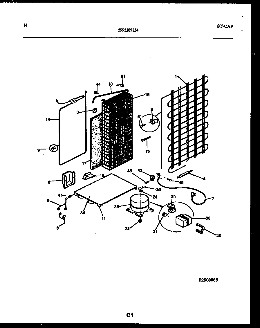 Frigidaire FPCE24VFL1 system and automatic defrost parts diagram