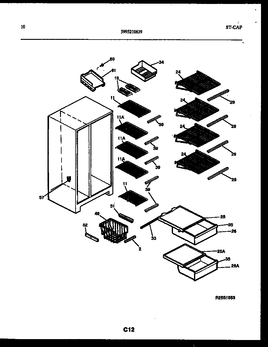 Frigidaire FPCI19VPL1 shelves and supports diagram