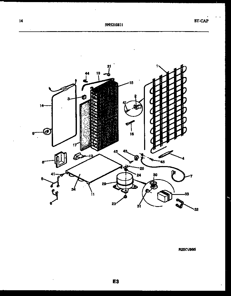 Frigidaire FPCE24VPW0 system and automatic defrost parts diagram