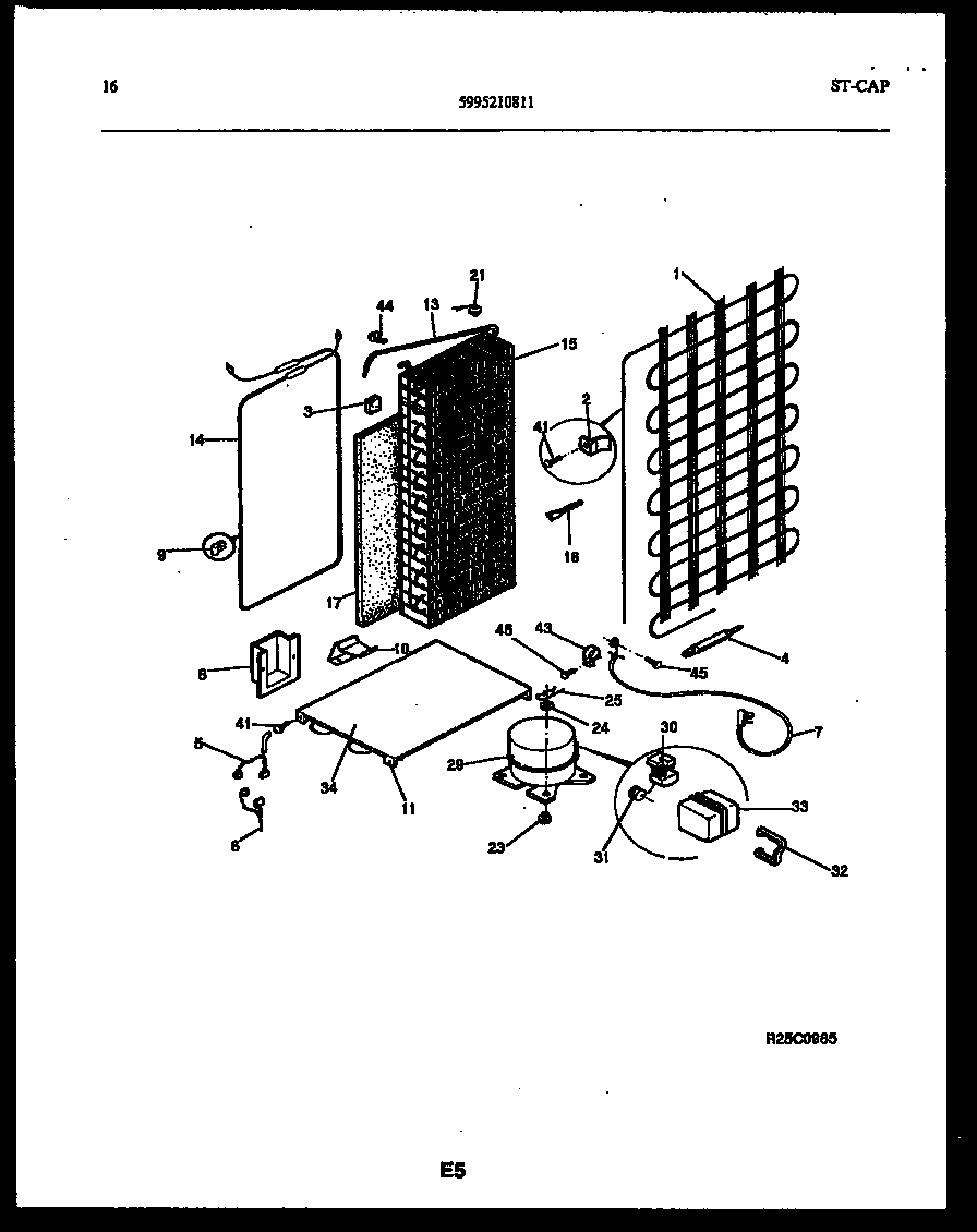 Frigidaire FPCE24VPW0 system and automatic defrost parts diagram