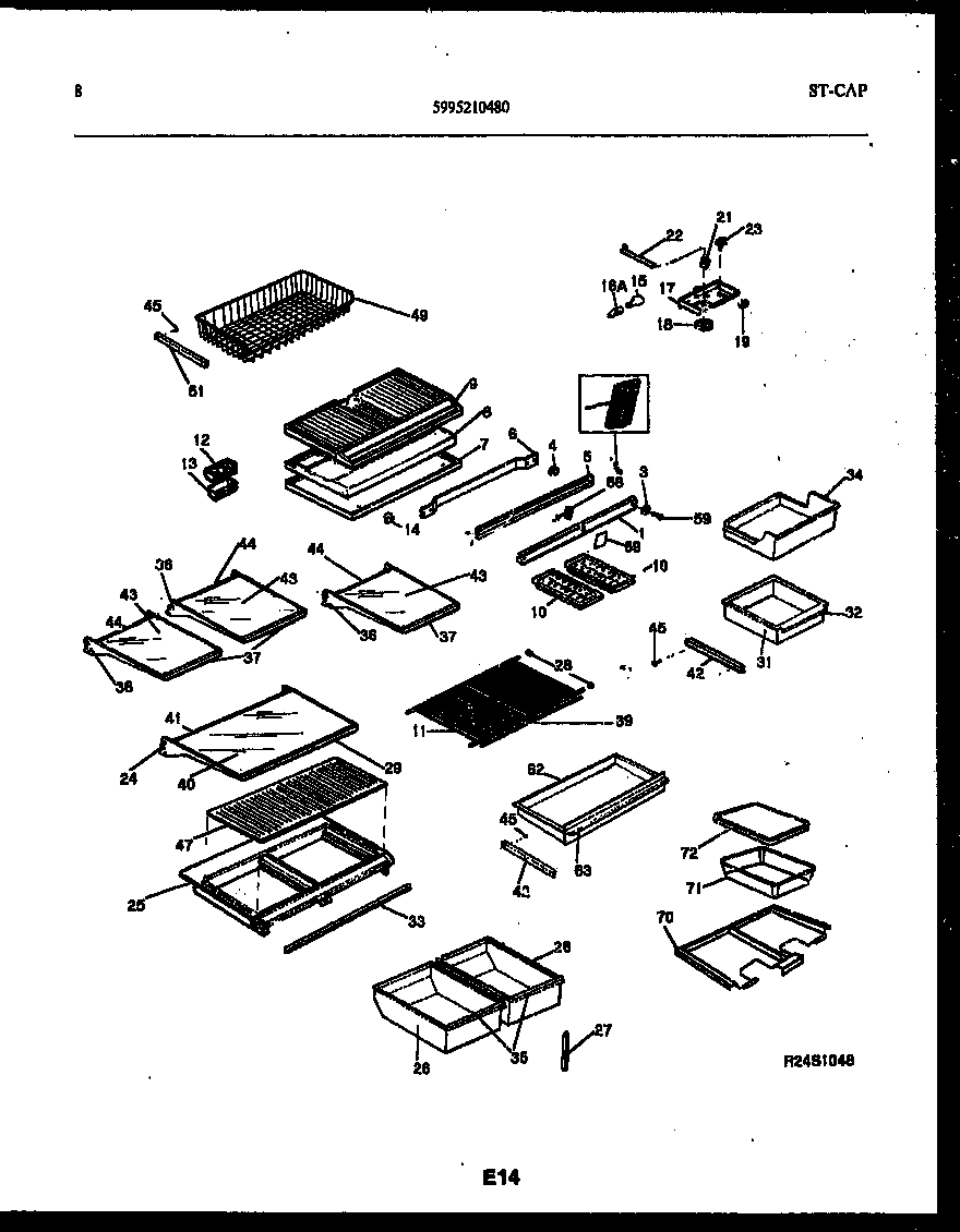 Frigidaire FPCEW21TIRW1 shelves and supports diagram