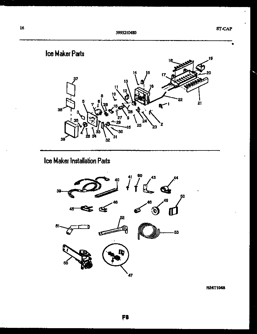 Frigidaire FPCEW21TIRW1 ice maker and installation parts diagram
