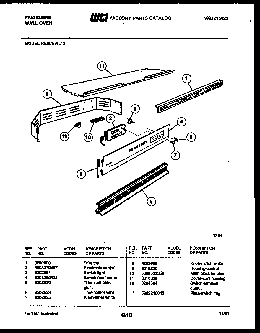 Frigidaire REG75WL3 control panel diagram