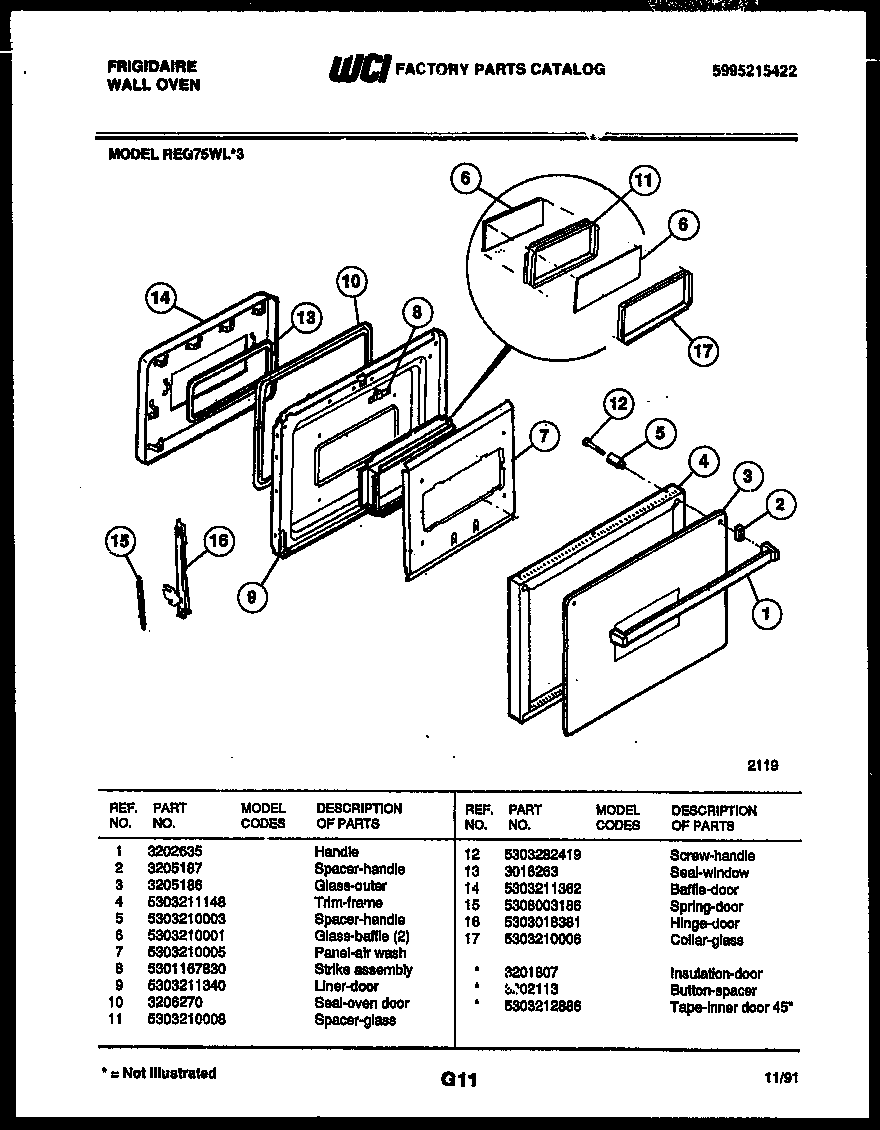Frigidaire REG75WL3 door parts diagram