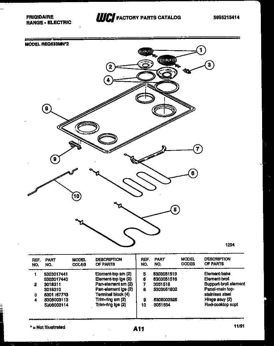 Frigidaire REG533MNW2 cooktop and broiler parts diagram