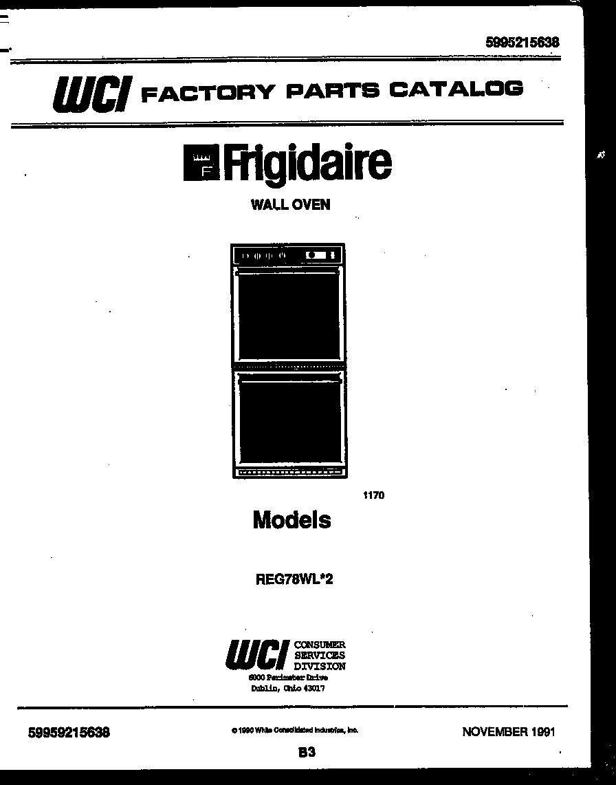 Frigidaire REG78WL2 cover page- text only diagram
