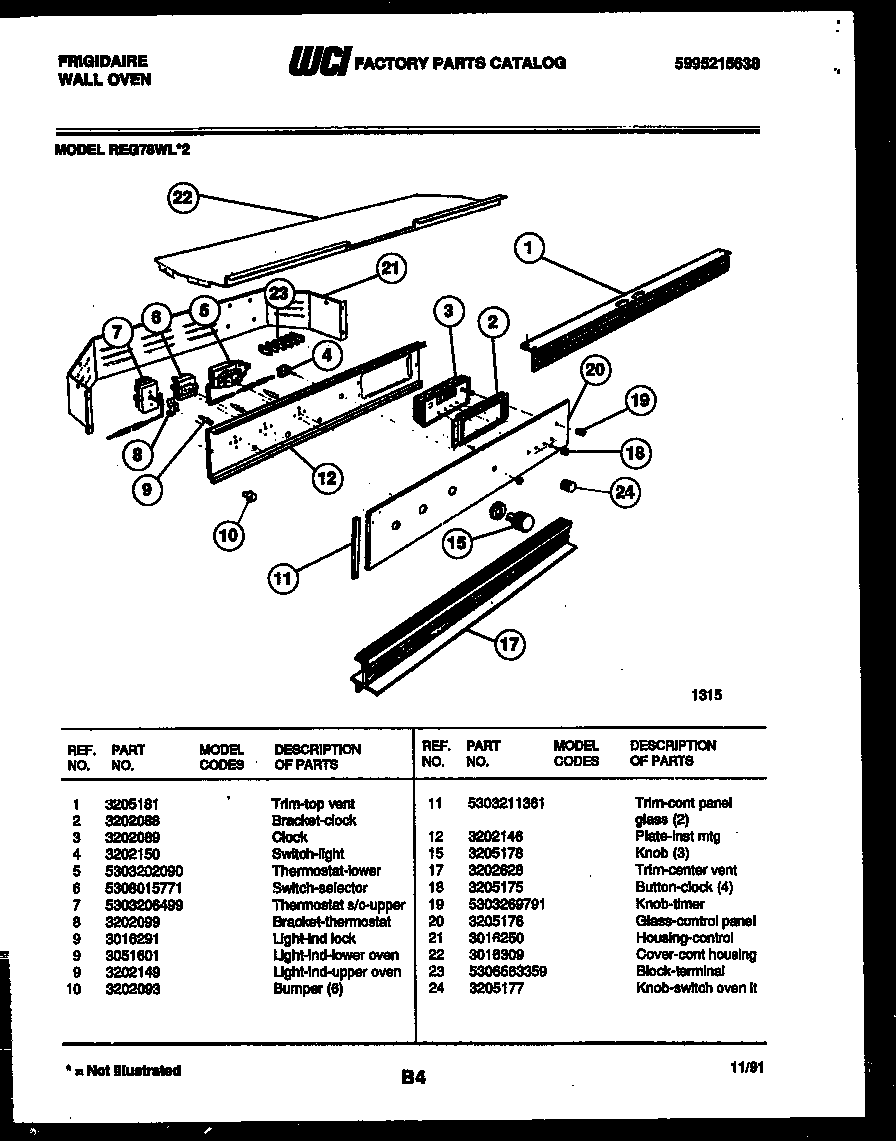 Frigidaire REG78WL2 control panel diagram