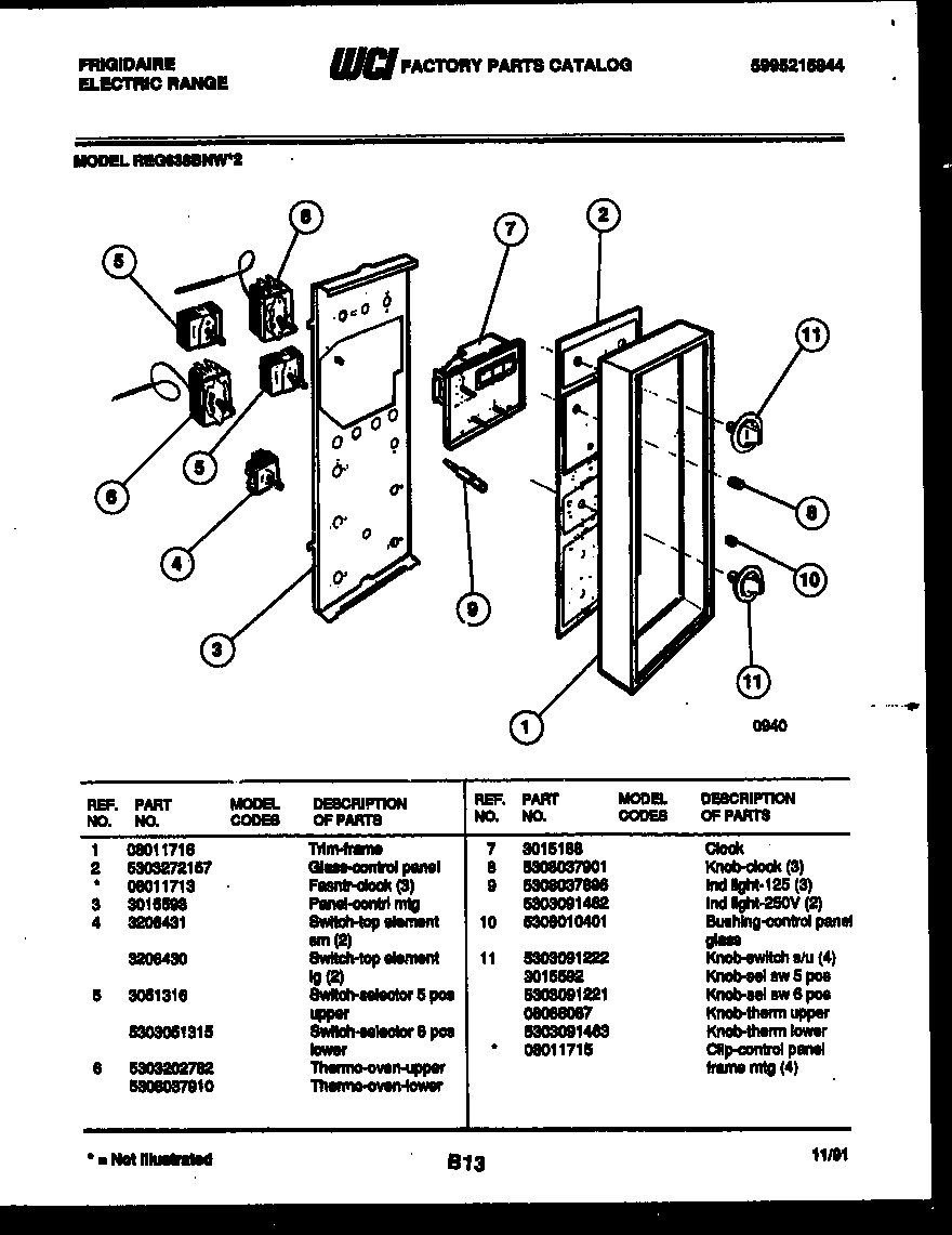Frigidaire REG638BNW2 control panel diagram