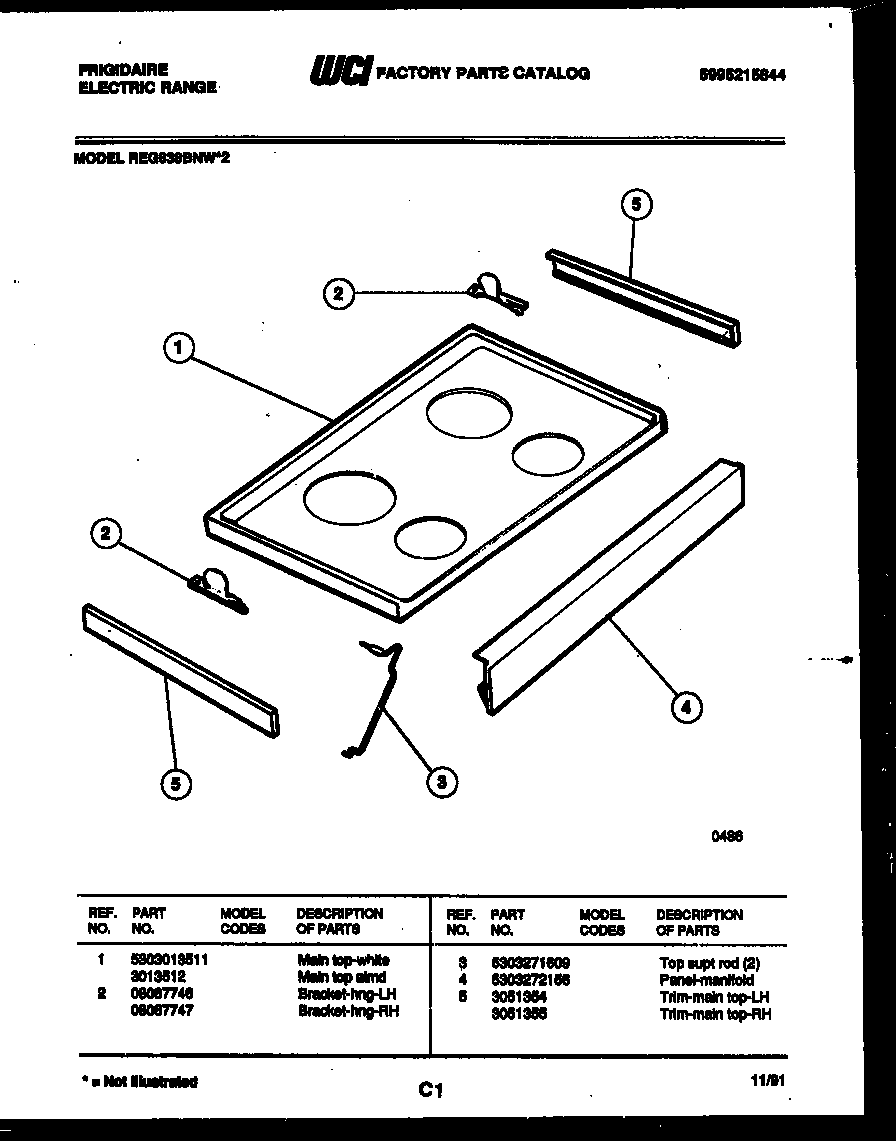 Frigidaire REG638BNW2 cooktop parts diagram