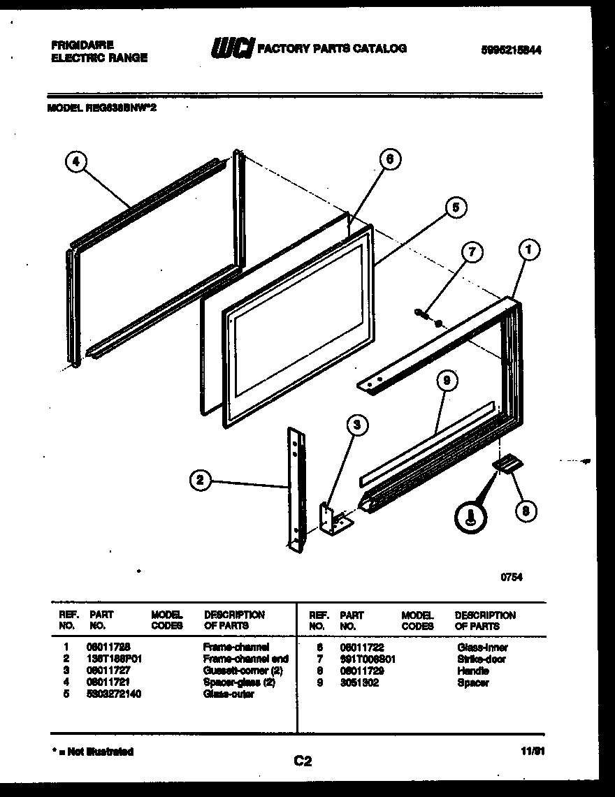 Frigidaire REG638BNW2 upper oven door parts diagram
