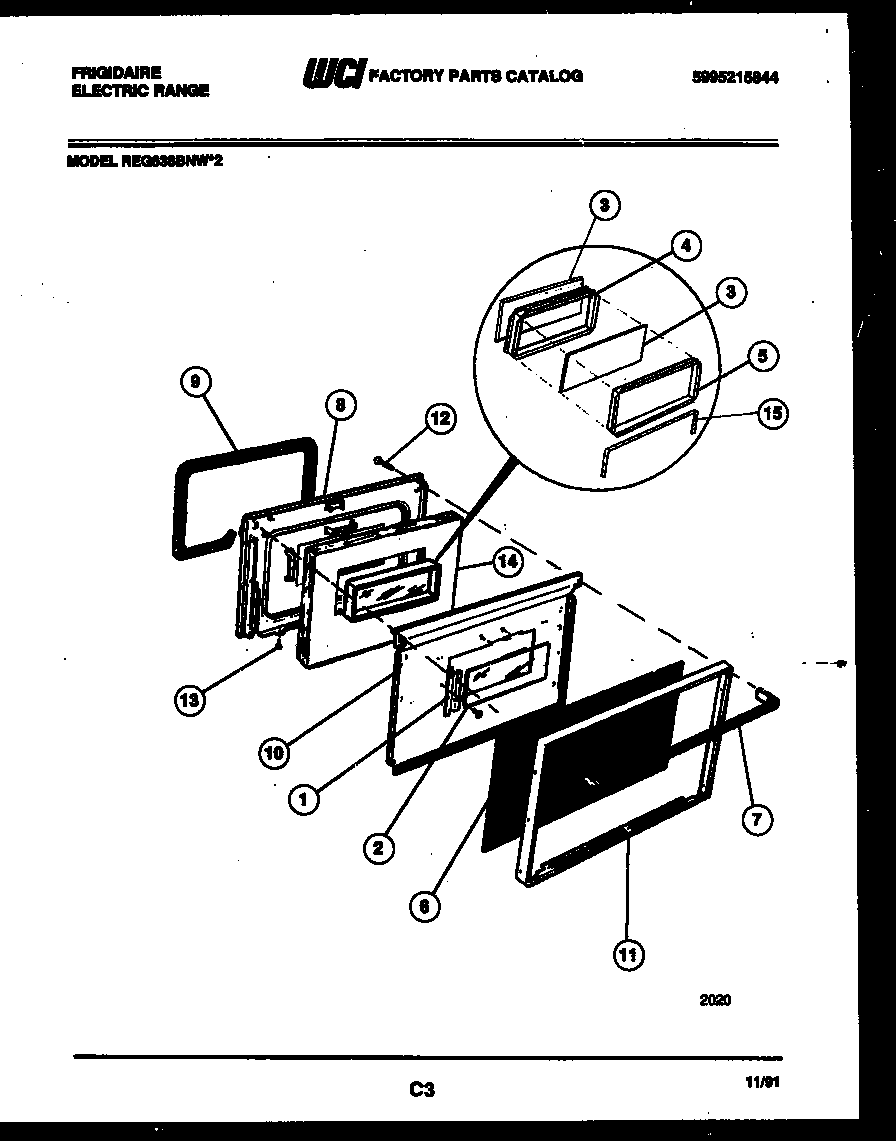 Frigidaire REG638BNW2 lower oven door parts diagram