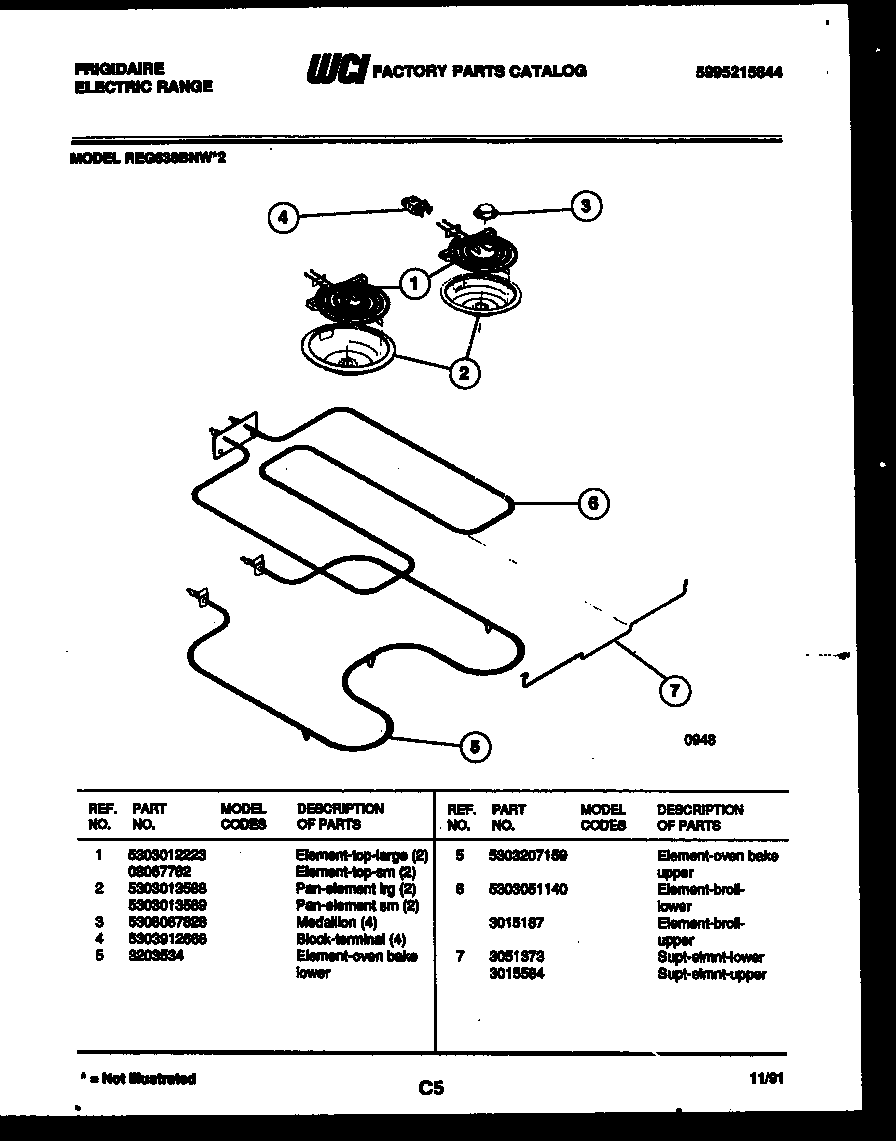 Frigidaire REG638BNW2 broiler parts diagram