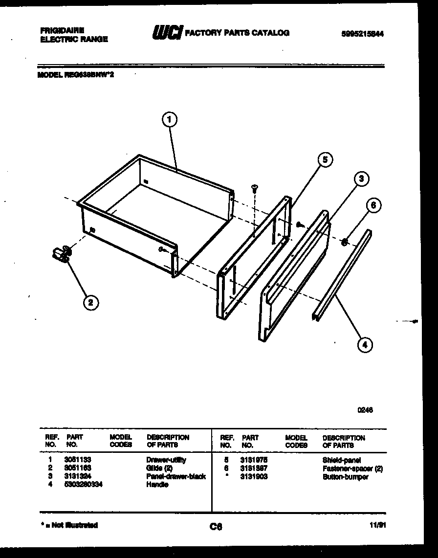 Frigidaire REG638BNW2 drawer parts diagram