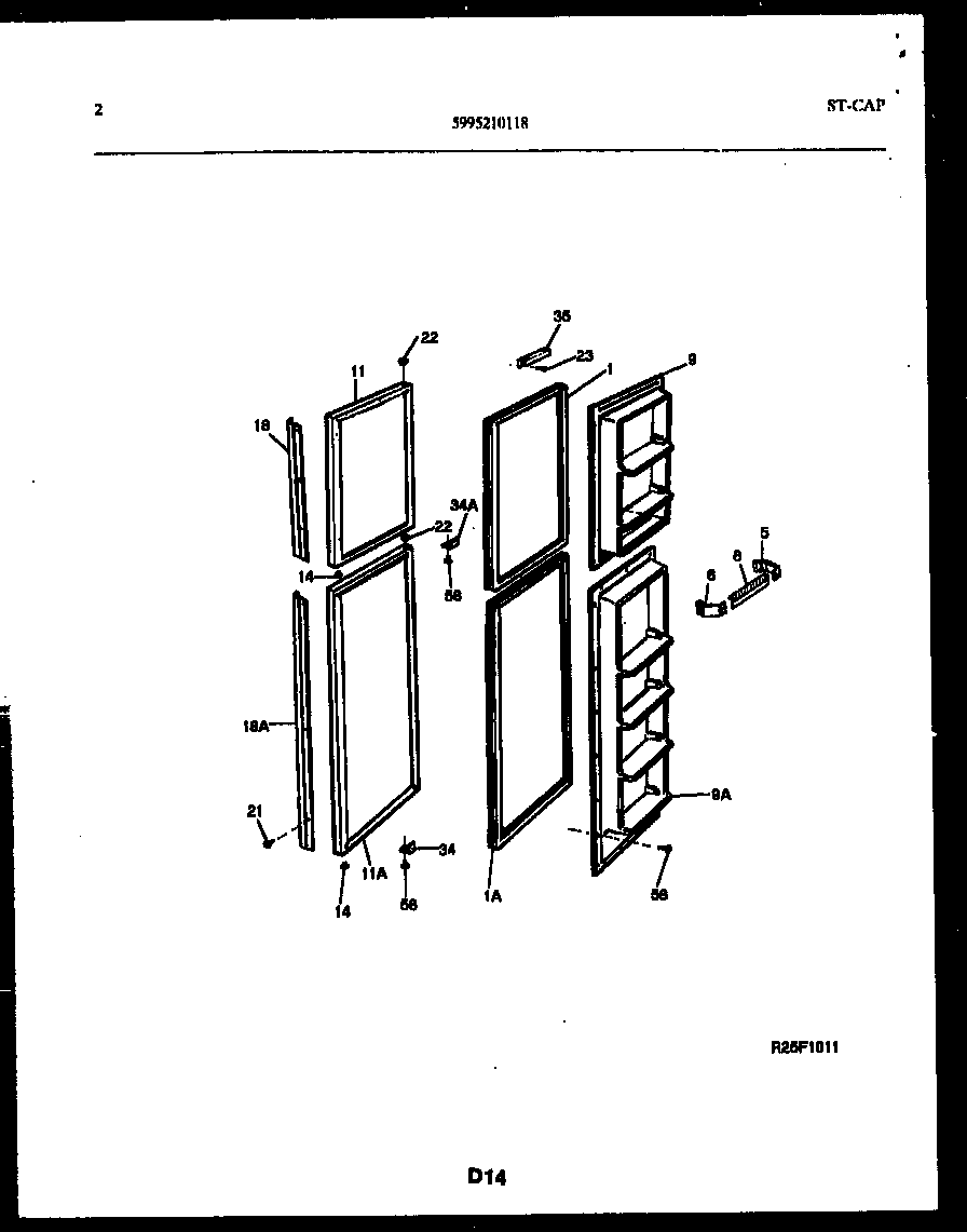 Frigidaire FPCE22V3PW0 freezer door parts diagram