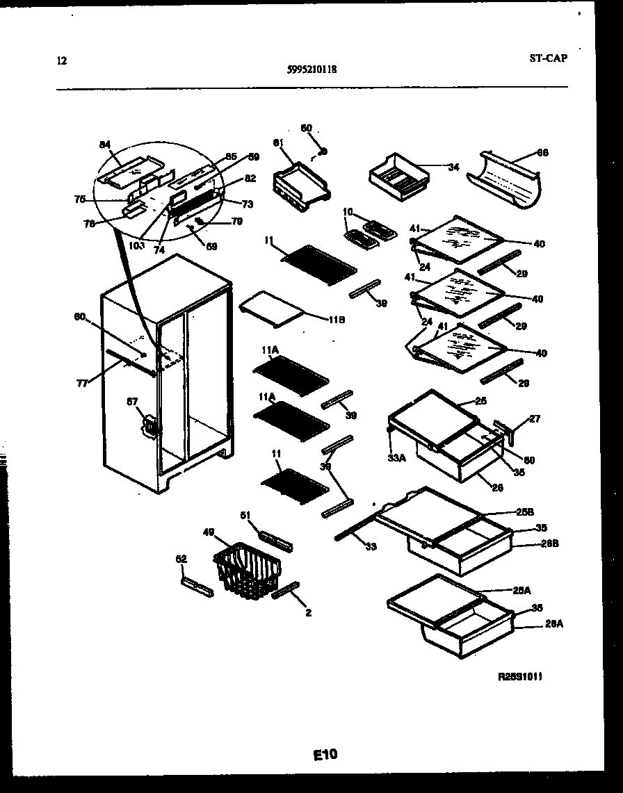 Frigidaire FPCE22V3PW0 shelves and supports diagram
