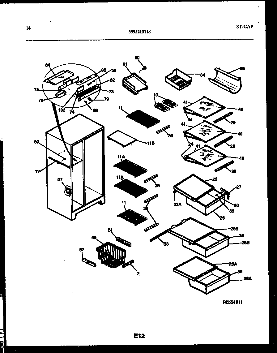 Frigidaire FPCE22V3PW0 shelves and supports diagram
