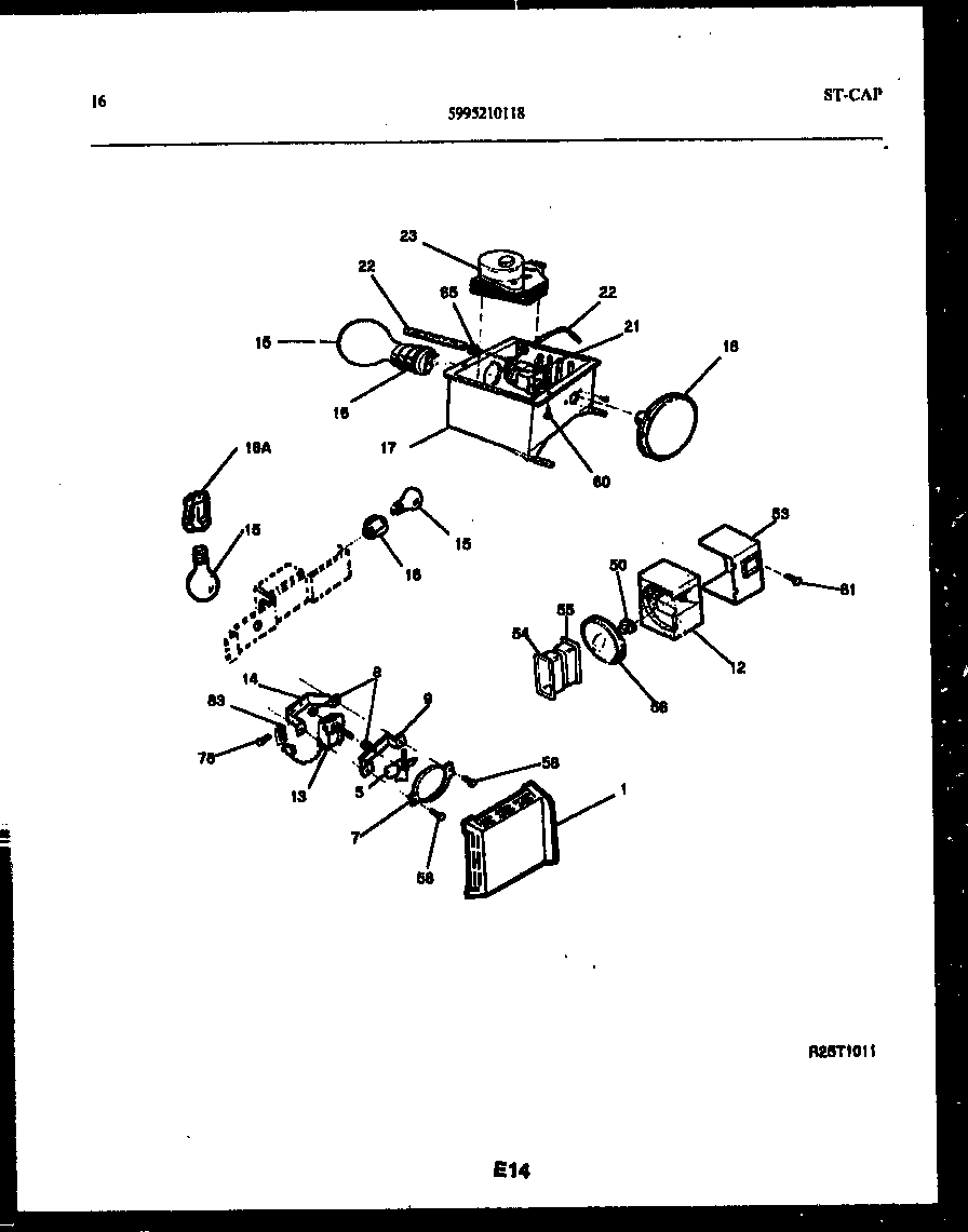 Frigidaire FPCE22V3PW0 refrigerator control assembly, damper control assembly and f diagram