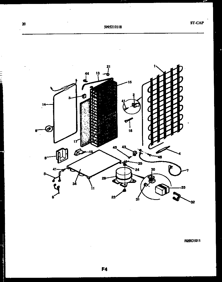 Frigidaire FPCE22V3PW0 system and automatic defrost parts diagram