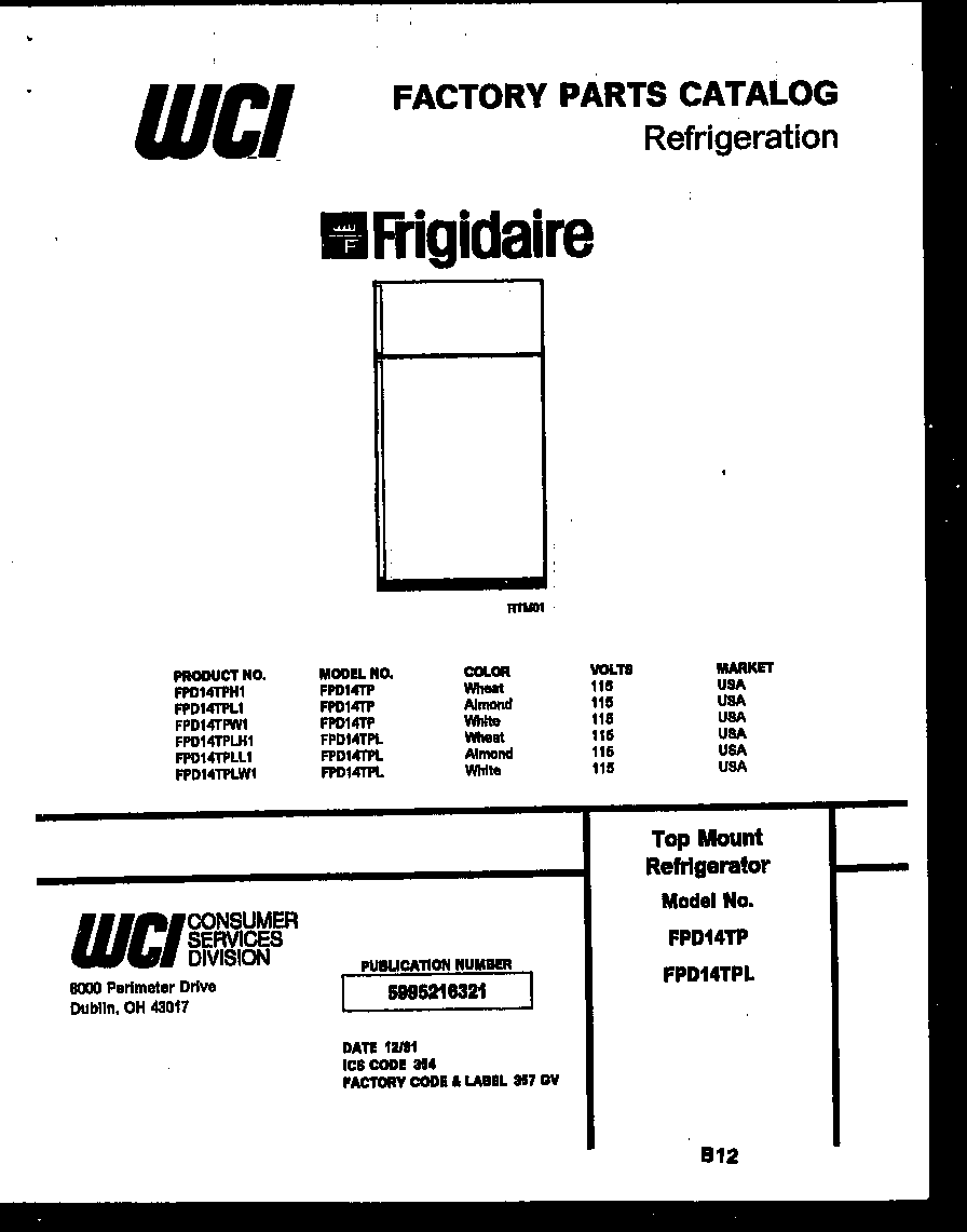 Frigidaire FPD14TPH1 cover diagram