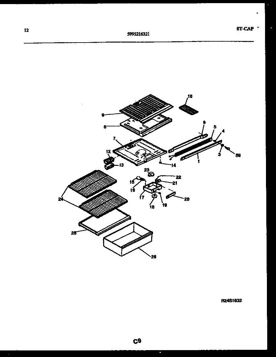Frigidaire FPD14TPH1 shelves and supports diagram