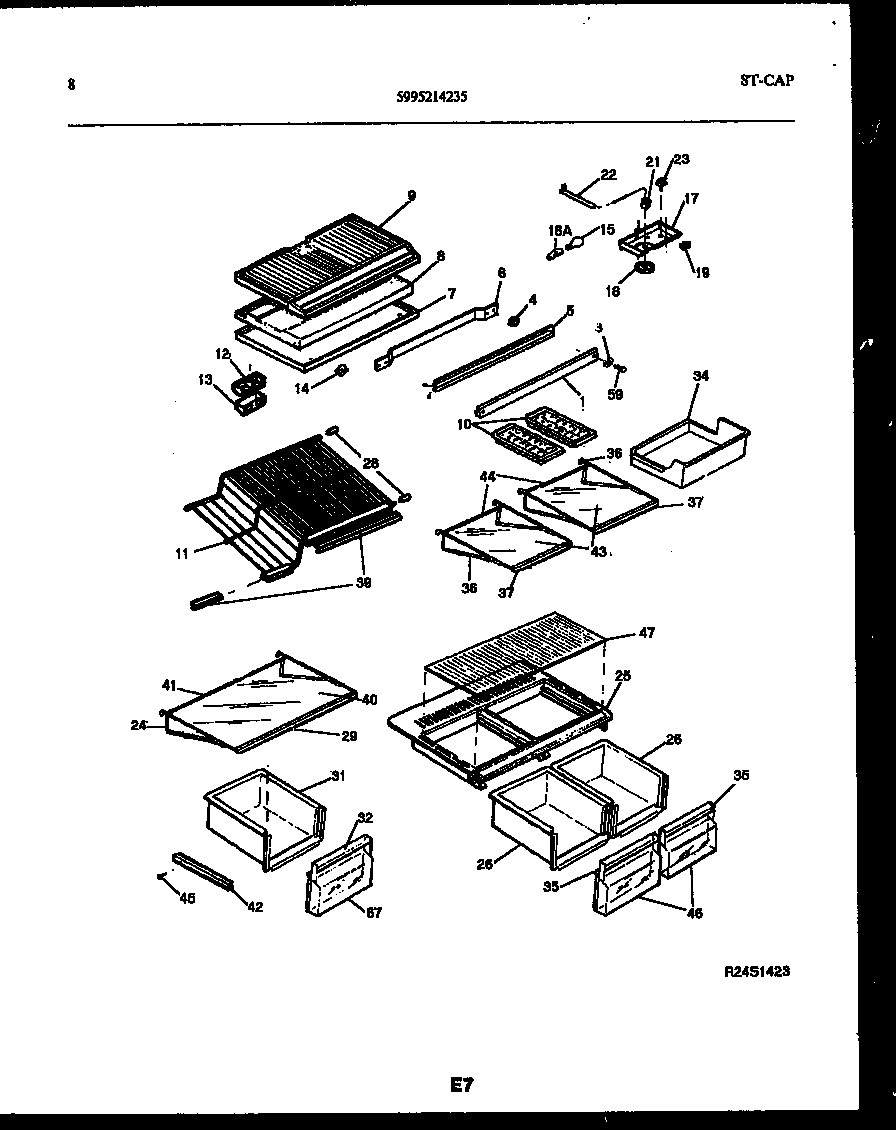 Frigidaire FPW18TPL1 shelves and supports diagram