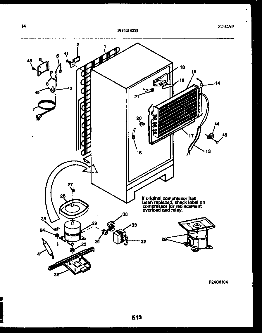 Frigidaire FPW18TPL1 system and automatic defrost parts diagram