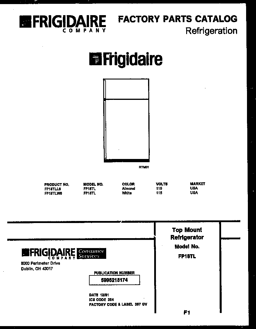 Frigidaire FP18TLW6 cover diagram