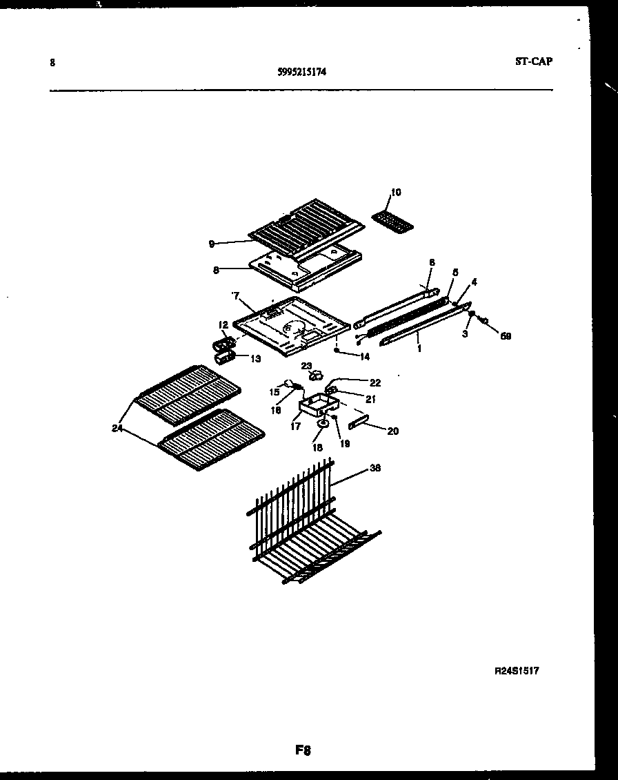 Frigidaire FP18TLW6 shelves and supports diagram