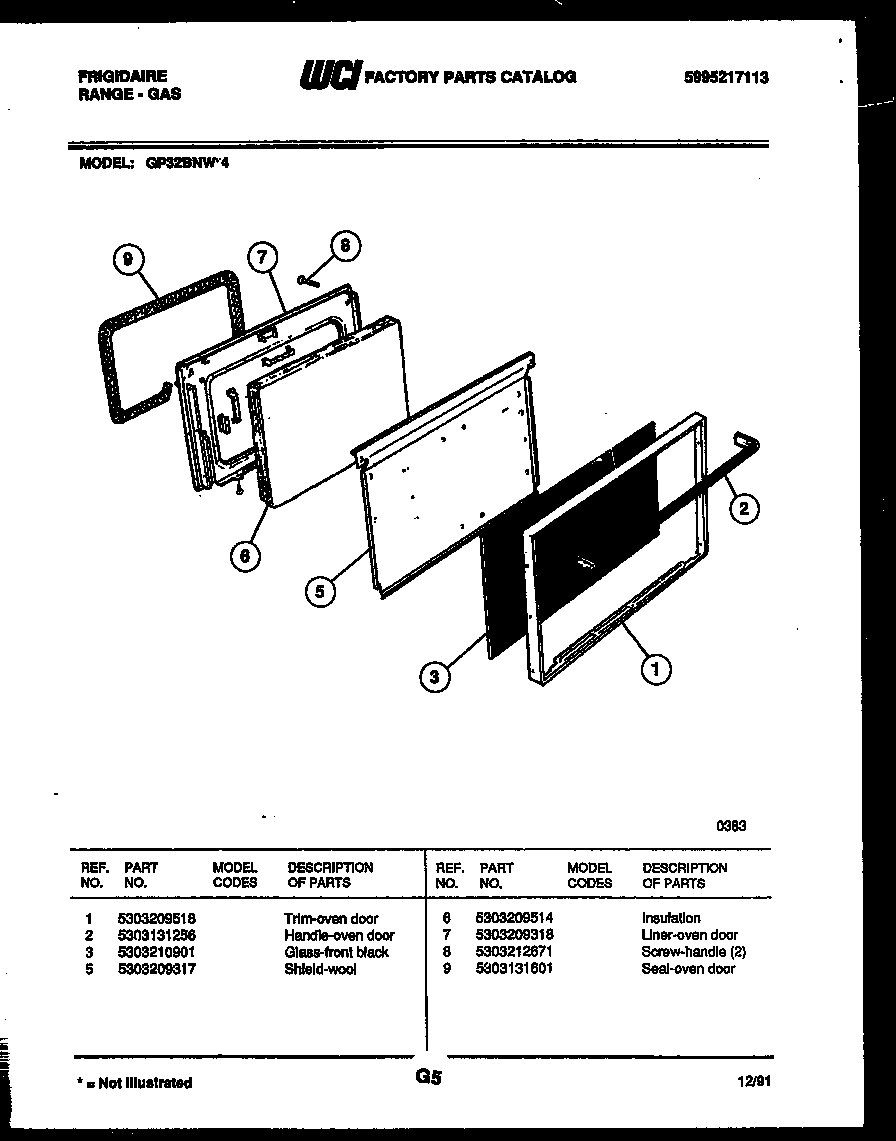 Frigidaire GP32BNW4 door parts diagram