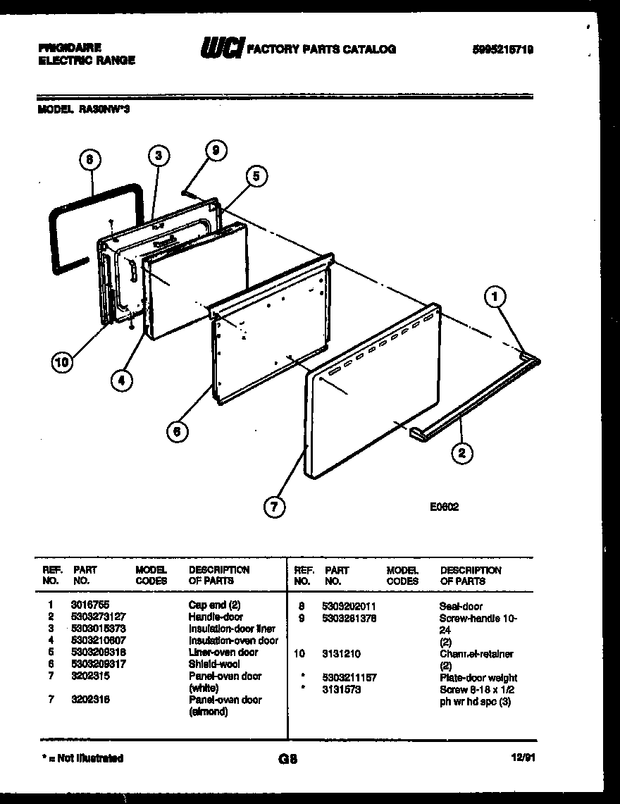 Frigidaire RA30NL3 door parts diagram