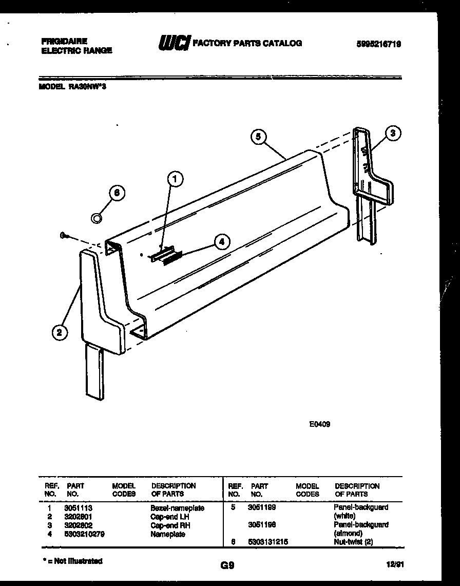 Frigidaire RA30NL3 backguard diagram