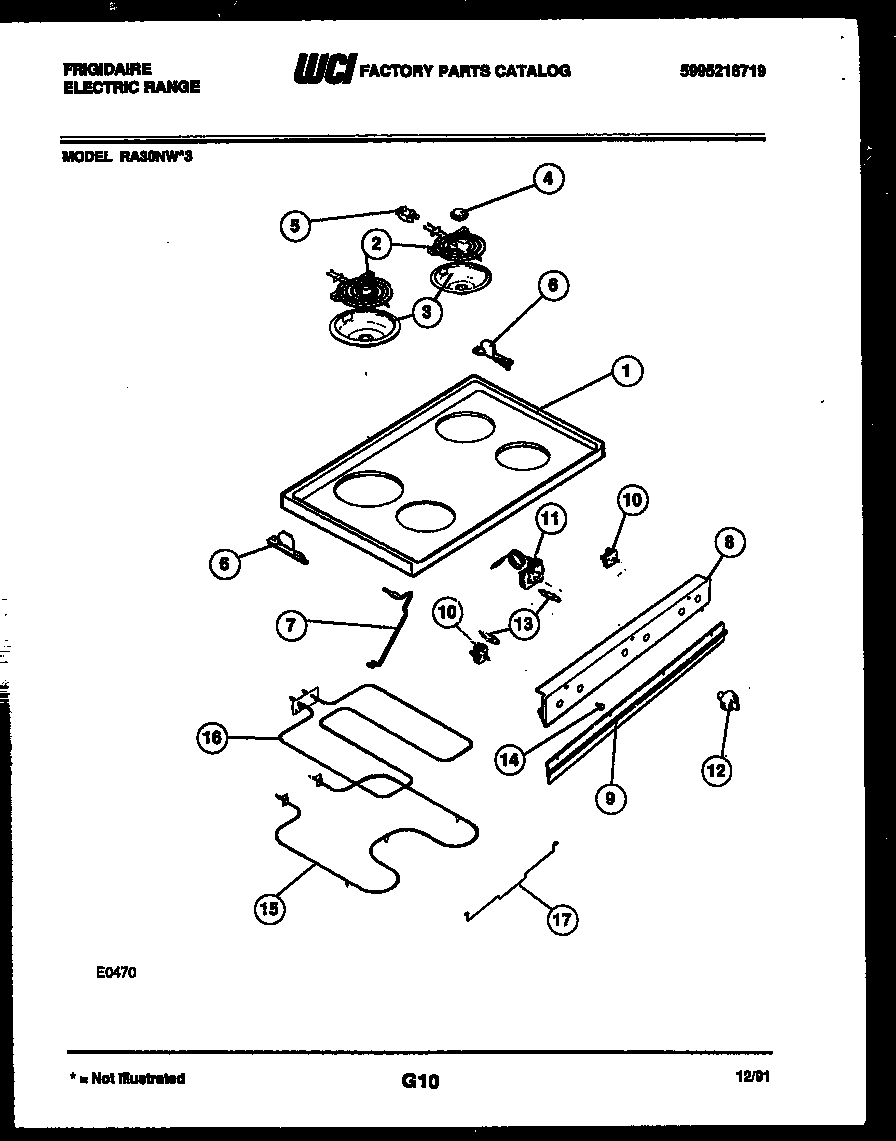 Frigidaire RA30NL3 cooktop and broiler parts diagram