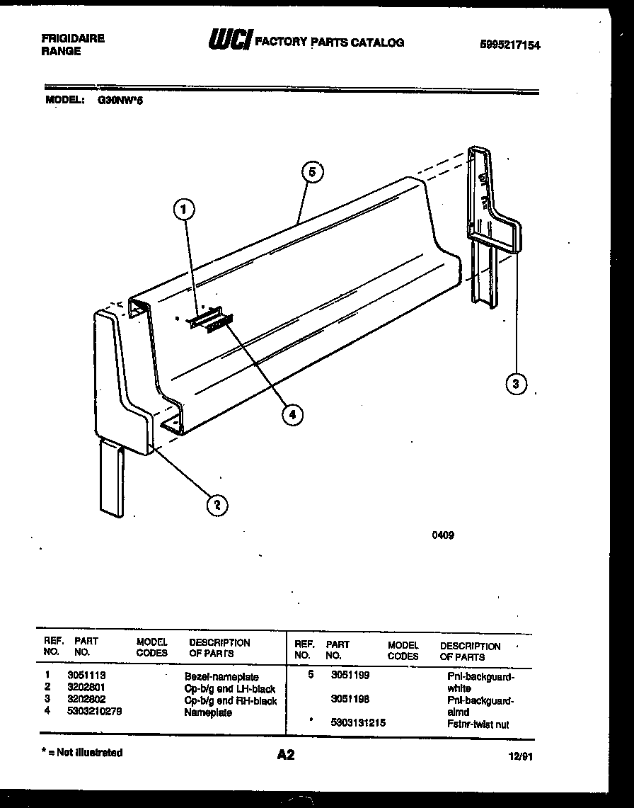 Frigidaire G30NW5 backguard diagram
