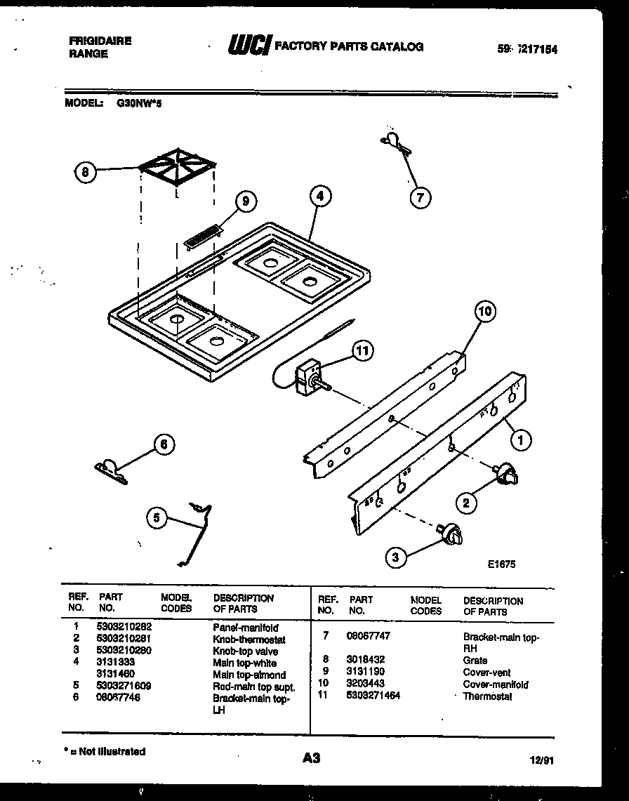 Frigidaire G30NW5 cooktop parts diagram