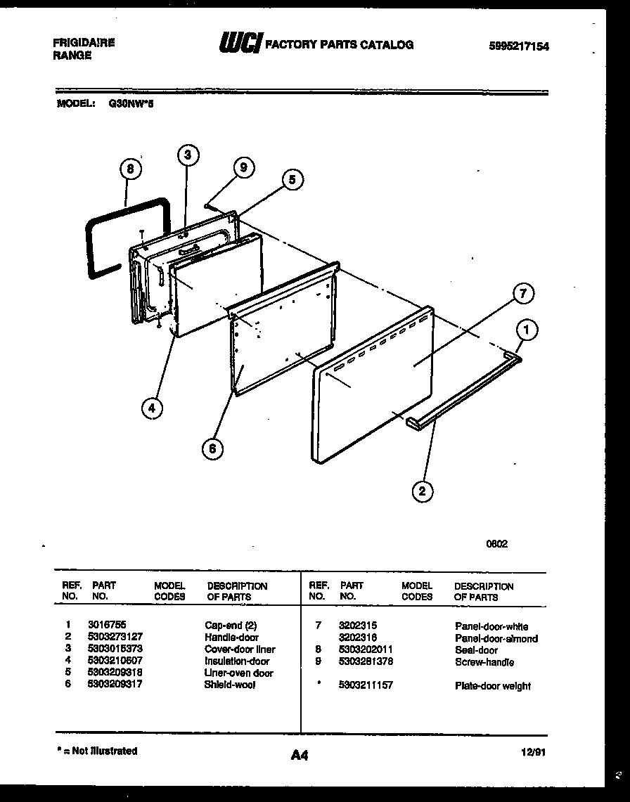 Frigidaire G30NW5 door parts diagram