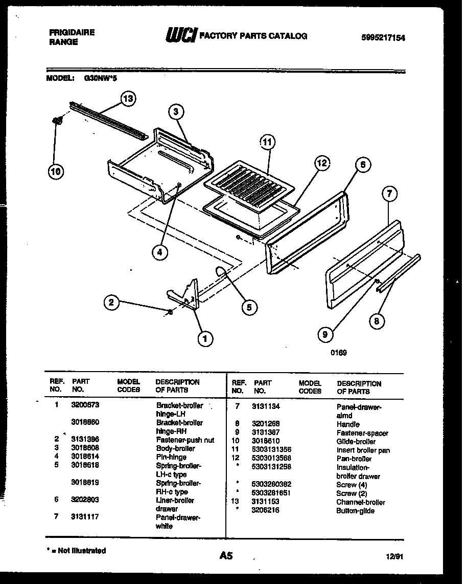 Frigidaire G30NW5 broiler drawer parts diagram