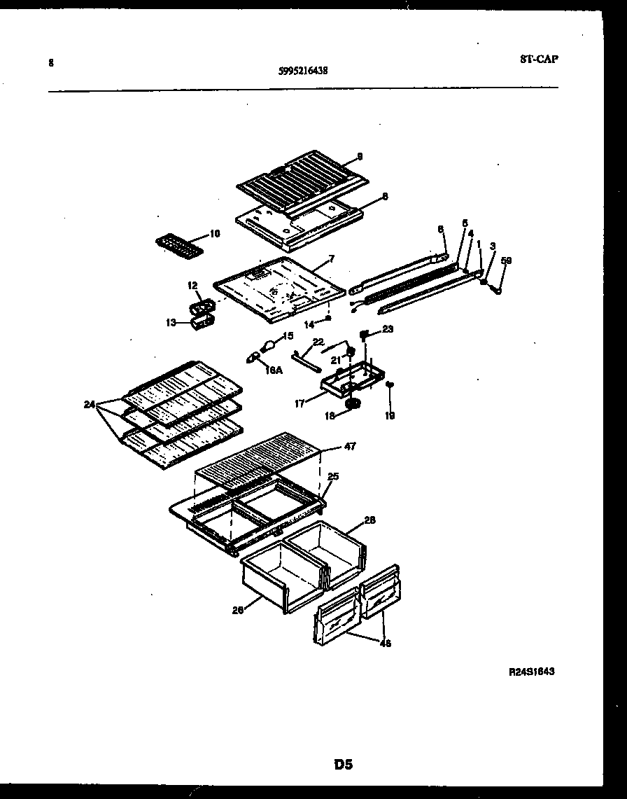 Frigidaire FPDA18TPLW1 shelves and supports diagram