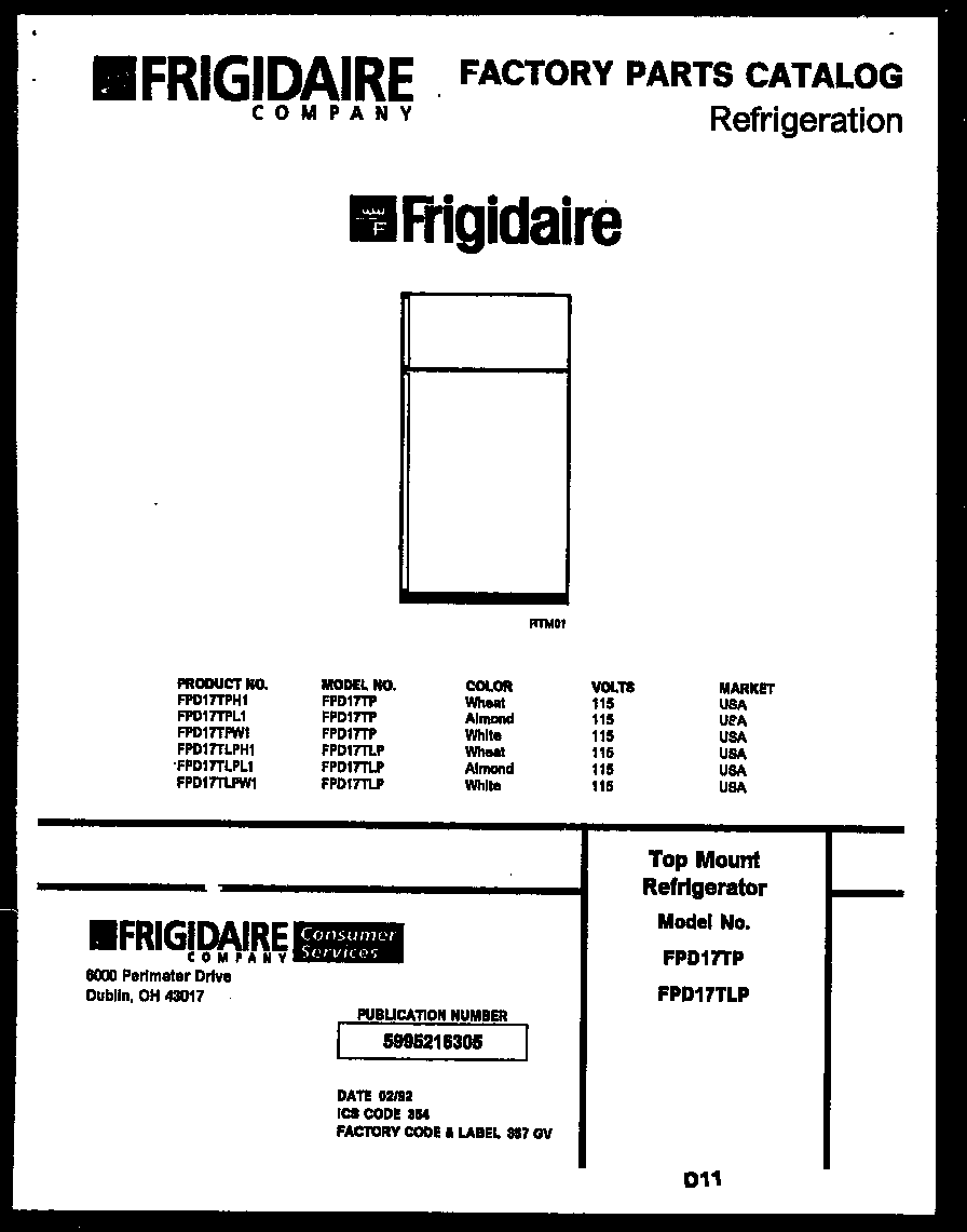 Frigidaire FPD17TPW1 cover diagram