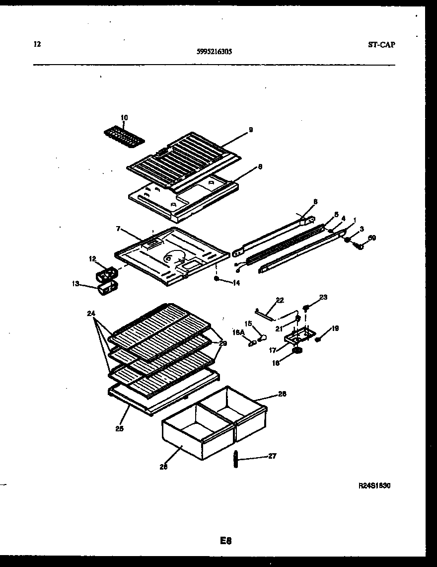 Frigidaire FPD17TPW1 shelves and supports diagram