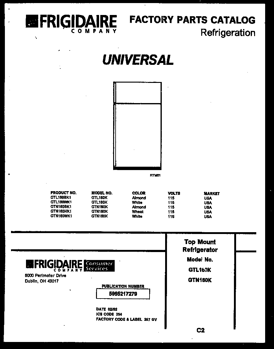 White-Westinghouse GTN160HK1 cover diagram