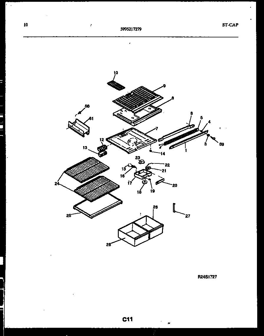 White-Westinghouse GTN160HK1 shelves and supports diagram