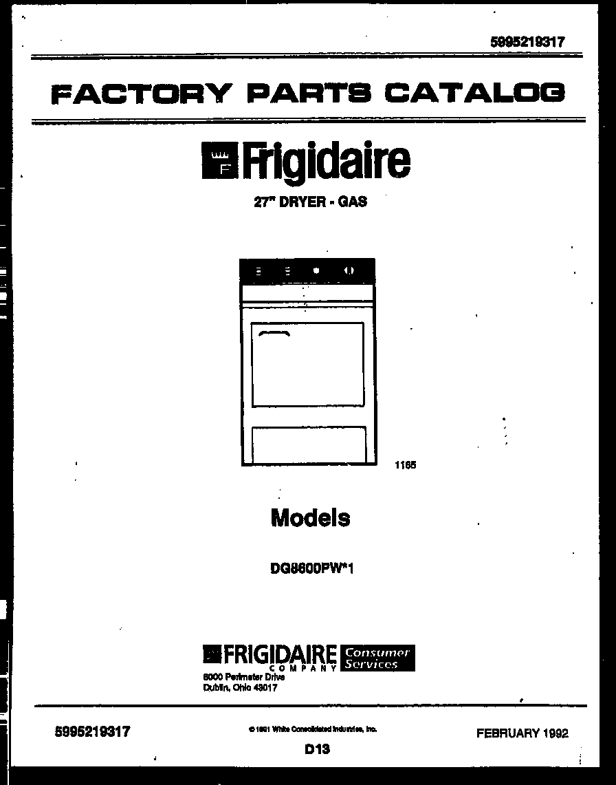Frigidaire DG8600PW1 null diagram